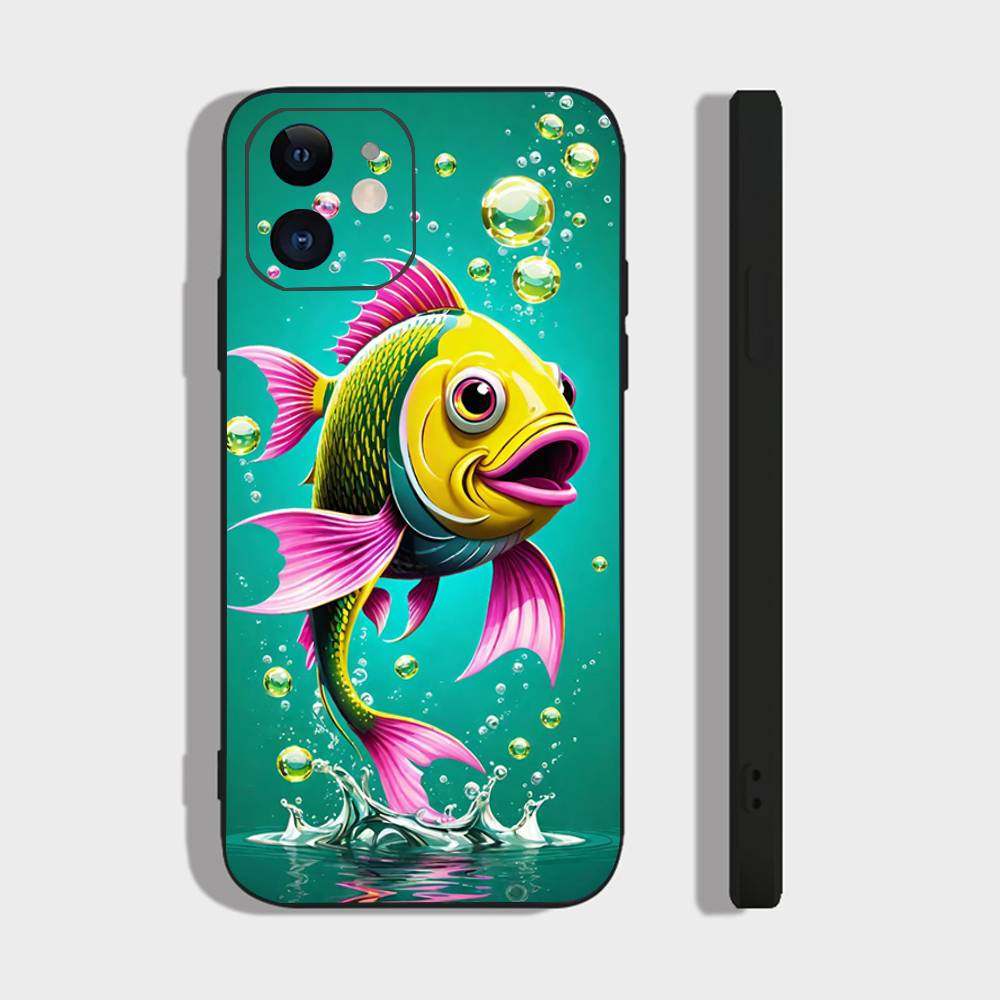 Интересный ретро чехол для телефона с золотыми рыбками для iPhone 17 Air 16 15 14 13 Pro Max 11 12 Черный силиконовый чехол