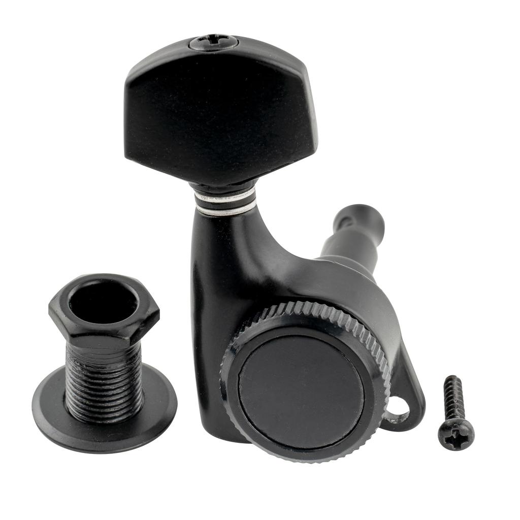 Musiclily Pro 6-String Locking Tuners for ST Strat/TL Telecaster Electric Guitars, Black Hex Buttons