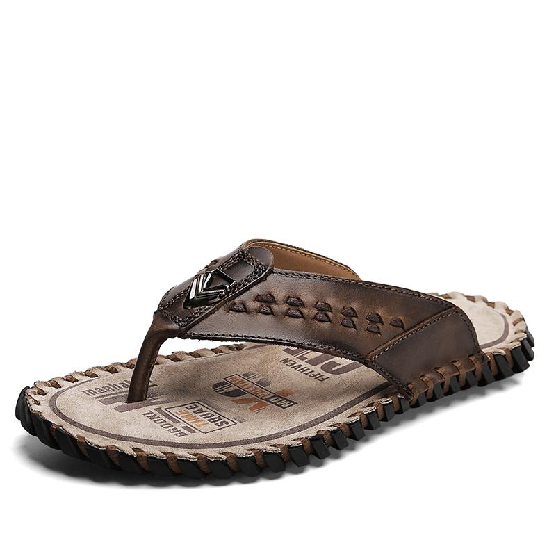 FashionLuxe Handmade Genuine Leather Slippers Men Summer Luxury Mens Flip Flops Outdoor Slippers Breathable Comfortable Male Flip-Flops