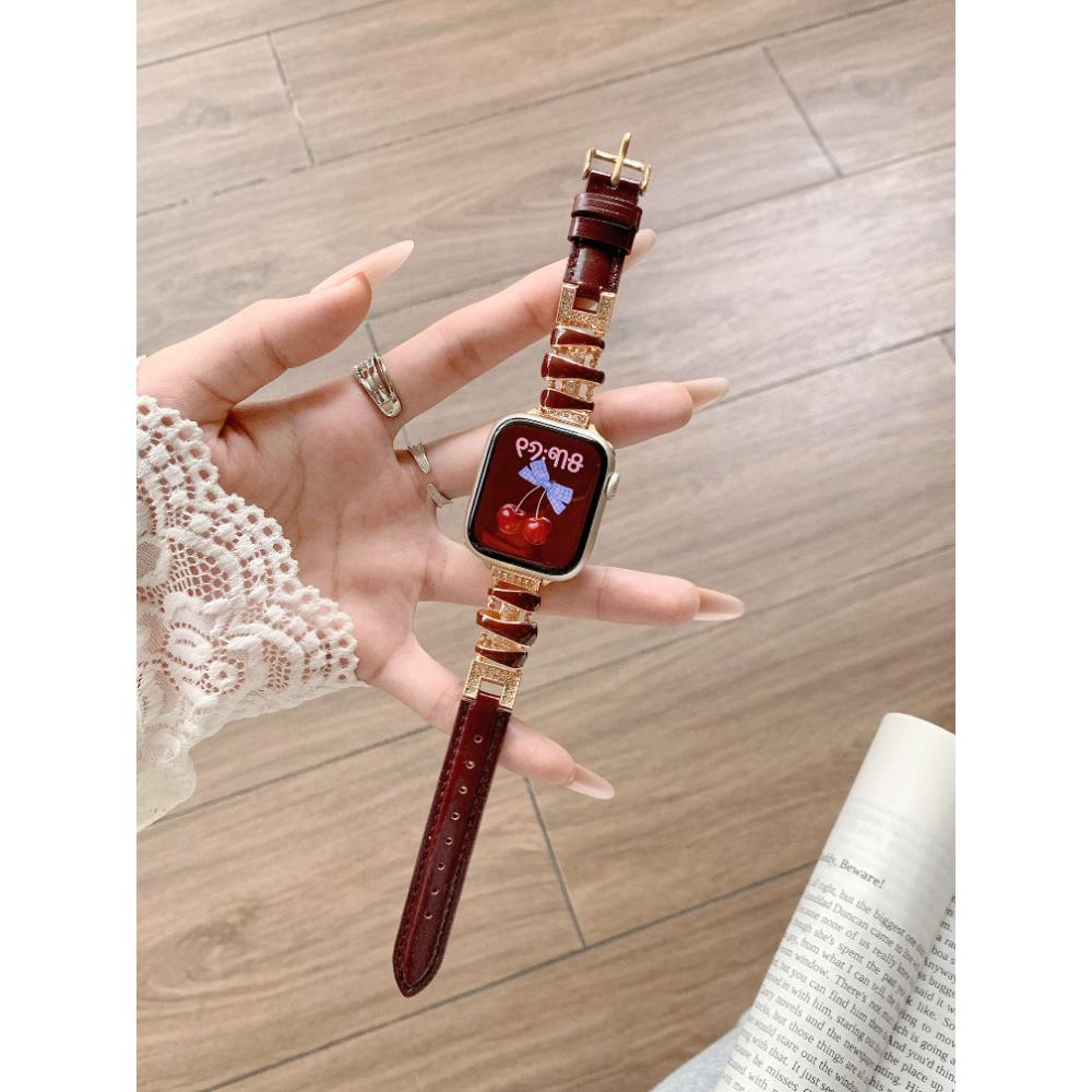 Женский металлический кожаный ремешок для Apple Watch Series Ultra 11/10/9/8/7 SE Комбинированный кожаный ремешок для 38 40/41/42/44/45/46/49 мм Запасной браслет