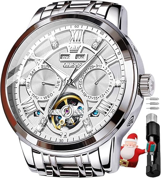 OLEVS Автоматические Вечные Металлические Часы для Мужских Часов, Механические и с Ручным Заводом, Календарь, Скелетон, Браслет, Ретро, Стильные, Мужские Часы,