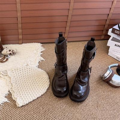 Ретро пряжка на ремне платформа локомотив короткие ботинки женские новая мода универсальные рыцарские тонкие ботинки