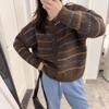 Новый осенний топ в полоску контрастного цвета, вязаный кардиган, женский свободный ленивый ветер, уменьшающий возраст, женский свитер-жакет
