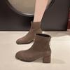 Women Ankle Boots Autumn Winter Fashion High Heels Chunky Middle Heel Suede Short Boots Woman Round Toe Back Zip Casual Shoes