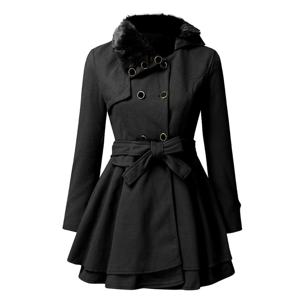 Women's Fashion Lapel Double-Breasted Thick Wool Trench Casual Coat Jacket