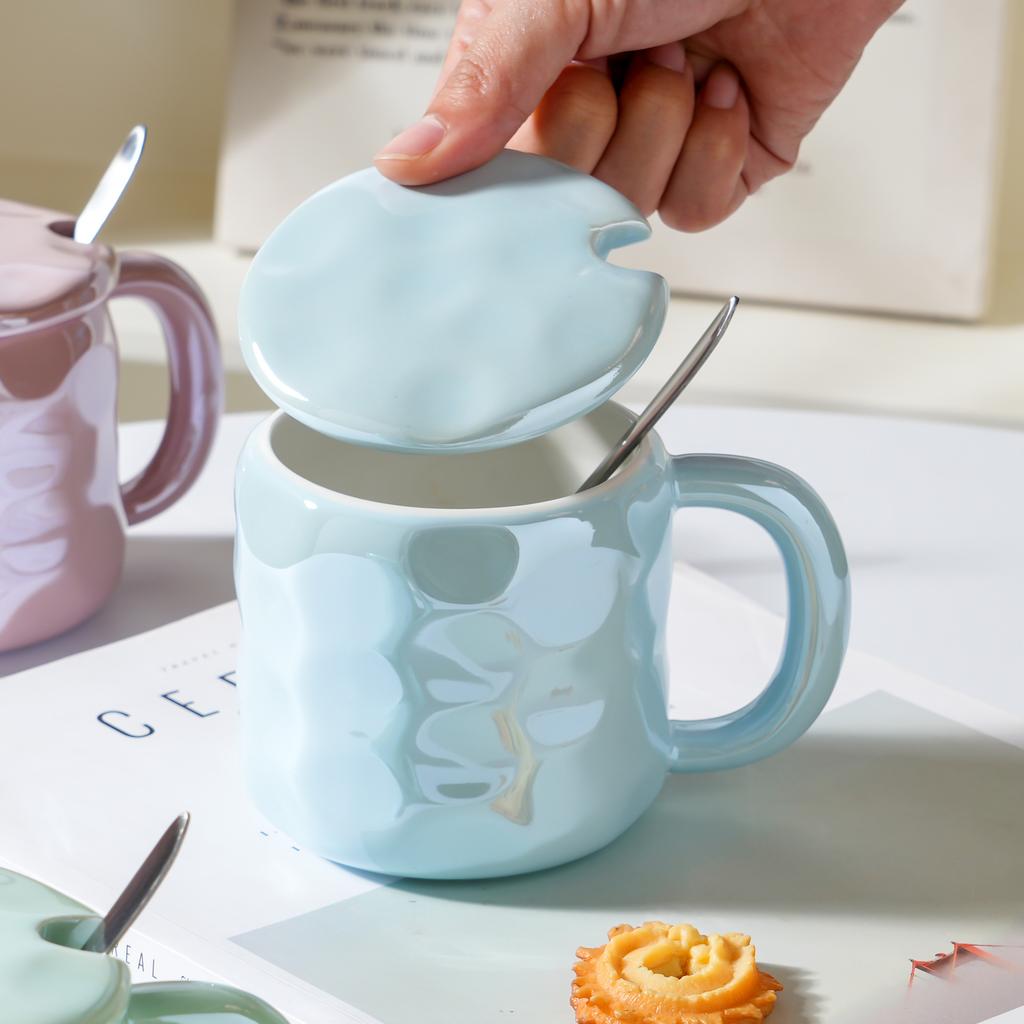 Pearl with Lid Spoon Ceramic Cup Creative Student Mug Office Girl Couple Water Cup Small Gift Cup Handle