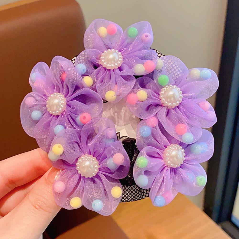 Mesh Flower Hair Net Rainbow Ballet Bun Snood Fashion Children Bun Net  Party