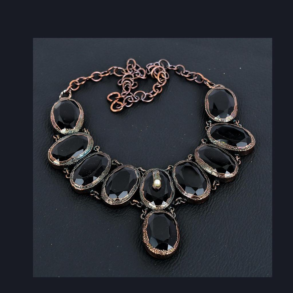 Ожерелье из черной шпинели, Ожерелье, гальванизированное медью, Украшения из драгоценных камней ручной работы, Подарки для жены, Абсолютно новое ожерелье