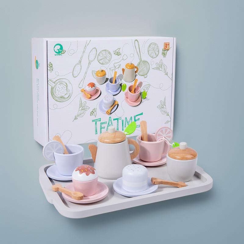 Wooden And Dessert Tea Play Set With Tray For Childrens Imaginative Fun Kitchen