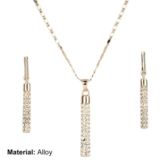 1 комплект женщин ожерелье серьги цилиндрический стержень стразы блестящий комплект ювелирных изделий для банкета