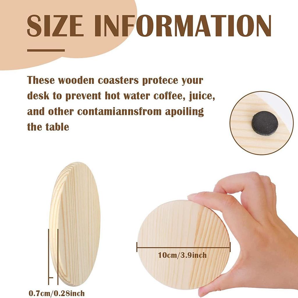 Wood Coasters Round Blank Wooden Coasters for Crafts with Non-Slip Silicon Dots for Home Decoration Mother Day Gift