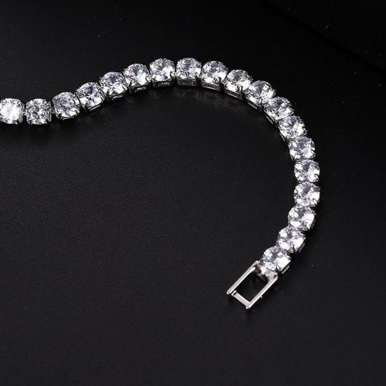 Women Bracelet Hip Hop Cubic Zirconia Polished Copper Simple Style Wrist Bangle