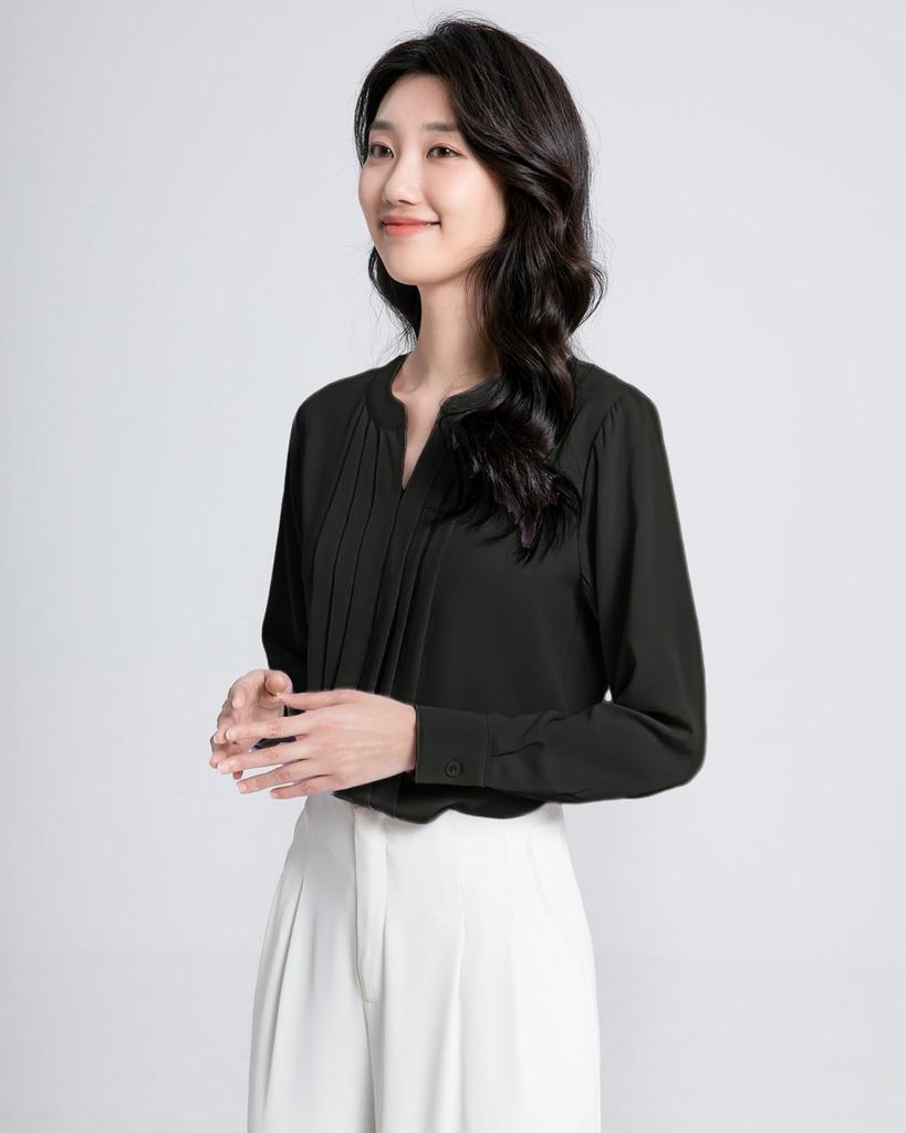 SPRING SEAON Long Sleeve Chiffon Blouse with Tucked Loose Plus Sizes Suitable for Size 4L Women's V-Neck Detail, Fit, Available, Suits, Office,