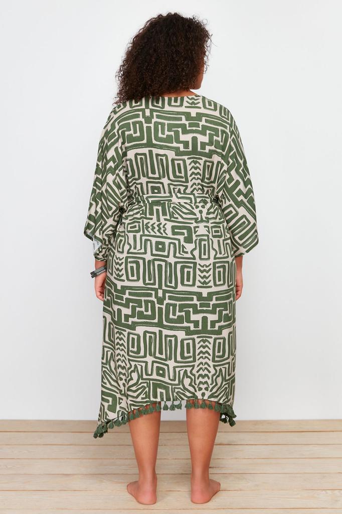 Women's Style Plus Size Beige Kimono & Kaftan with Tassel Hem