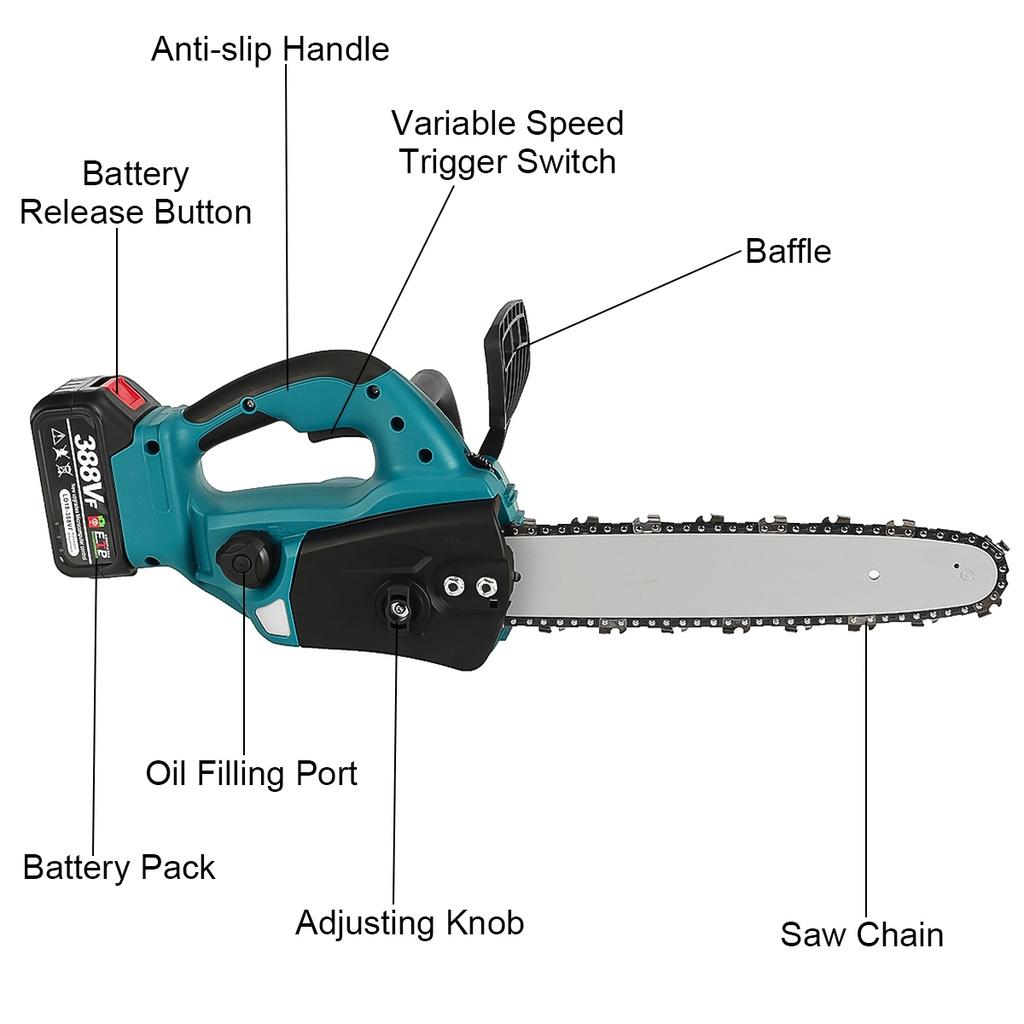 1000W 12 Inch Cordless Electric Chain Saw Garden Woodworking Power Tool Brushless Motor Wood Cutter For Makita 18V Battery