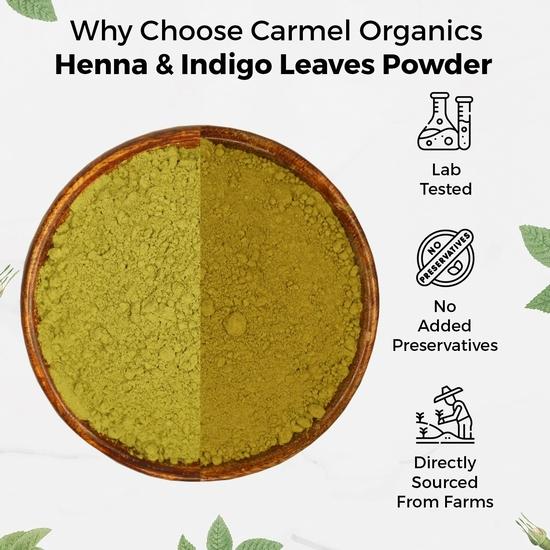 CARMEL ORGANICS Комбо порошков хны и листьев индиго для окрашивания волос (340 г каждый) | Без добавления консервантов и добавок | Без ГМО
