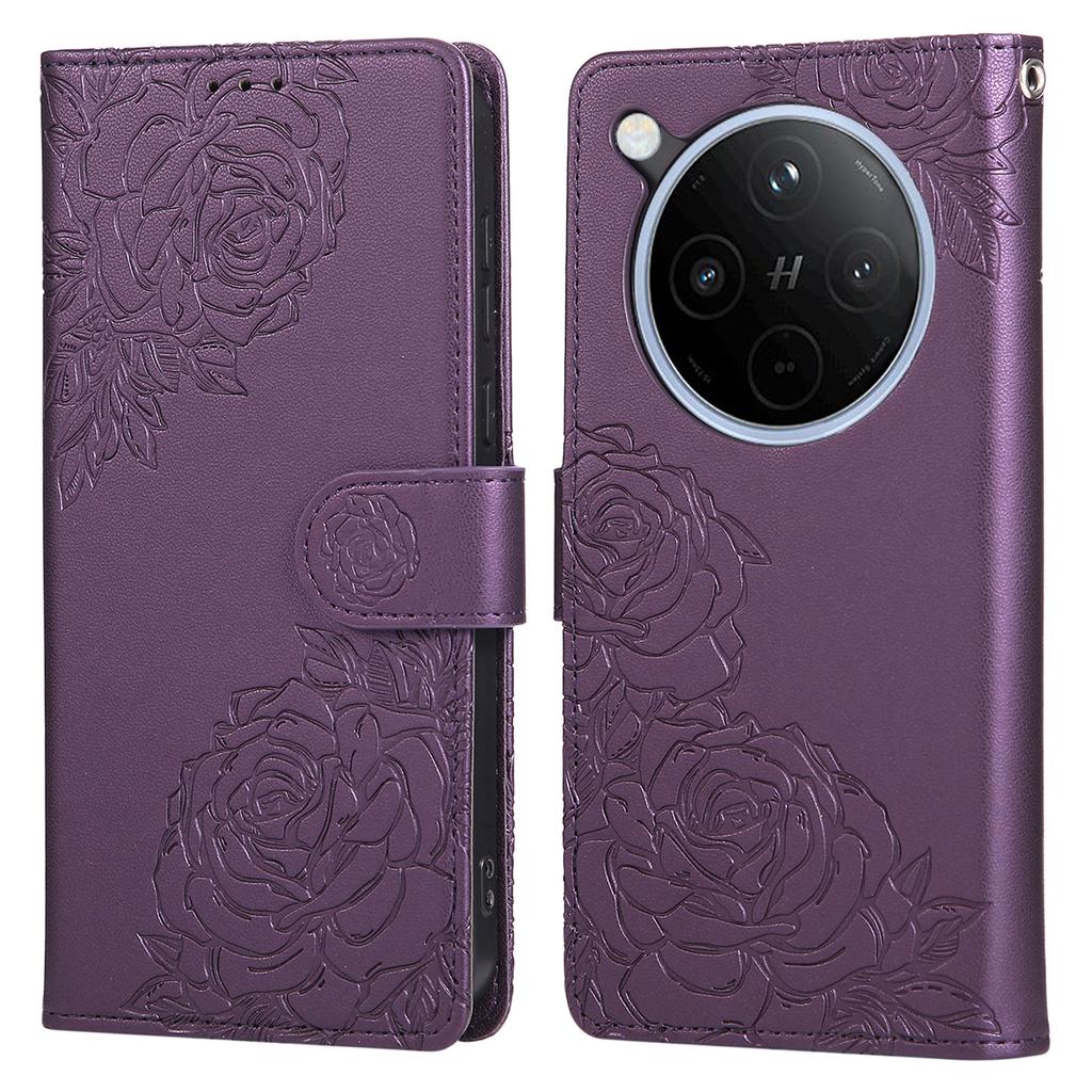 For Oppo Find X8 5G Case Rose Flower PU Leather Wallet Phone Cover with 3 Card Slots/Wrist Strap