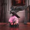 USB Powered Mood Lamp Gothic Crow Lamp, with Purple Light Ball, Resin Halloween Night Light, Dark Aesthetic Decor Style Statue for Bedroom Living