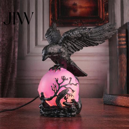 USB Powered Mood Lamp Gothic Crow Lamp, with Purple Light Ball, Resin Halloween Night Light, Dark Aesthetic Decor Style Statue for Bedroom Living