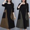 Autumn 2025 Plus Size Slimming Color Block Long Sleeve Dress for Women