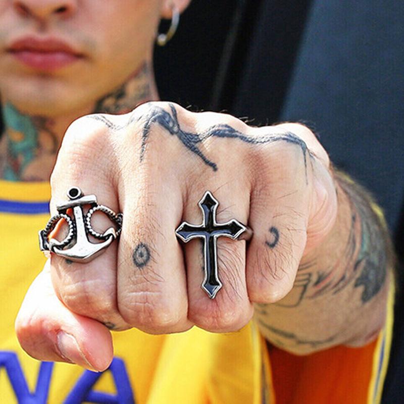 Retro Black Cross Ring for Men Women Oil Drip Metal Punk Gothic Adjustable Ring Hip Hop Handmade Unisex Jewelry Accessories Gift