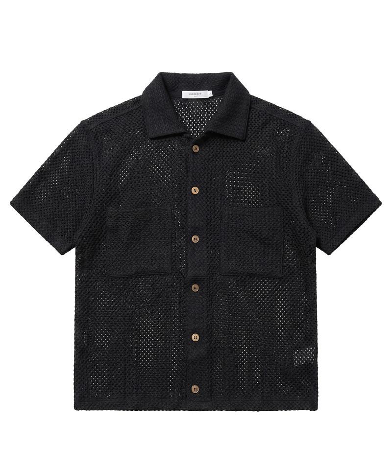 UNDEROFF Two-Pocket Crop Mesh Short Sleeve Shirt Brown
