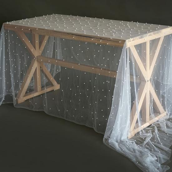 9.8FT марлевая дорожка для стола из шифона, дорожка для стола с искусственным жемчугом, декоративная скатерть для обеденного стола для домашнего дня рождения, праздничной вечеринки