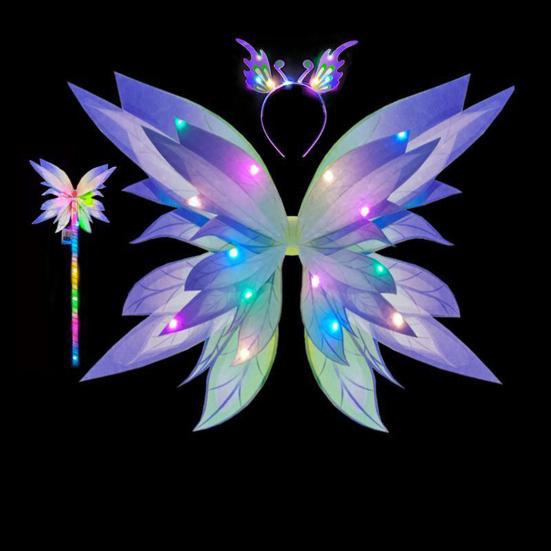 Костюм феи со светодиодными крыльями бабочки для девочек, светящаяся юбка из тюля, повязка на голову, подарок на вечеринку в стиле косплея, рождественский наряд