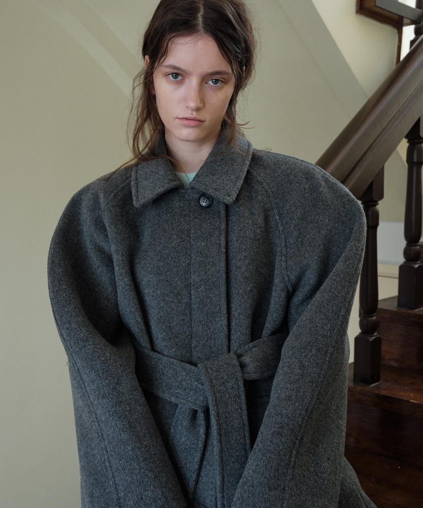 OVERDUEFLAIR Volume Sleeve Wool Half Coat_Grey