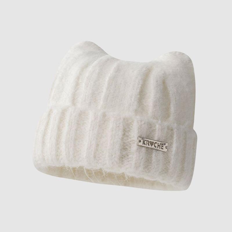 Iron standard cat ears wool hat women's autumn and winter big head circumference cute warm cold hat showing small face cold ear protection knitted hat