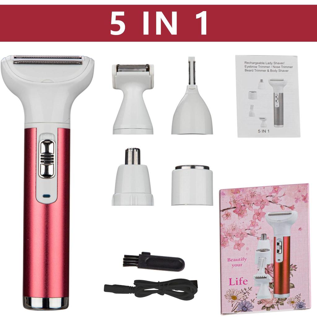 5 In 1 Electric Hair Remover USB Rechargeable Lady Shaver Nose Hair Trimmer Eyebrow Shaper Leg Armpit Bikini Trimmer Women Epilator