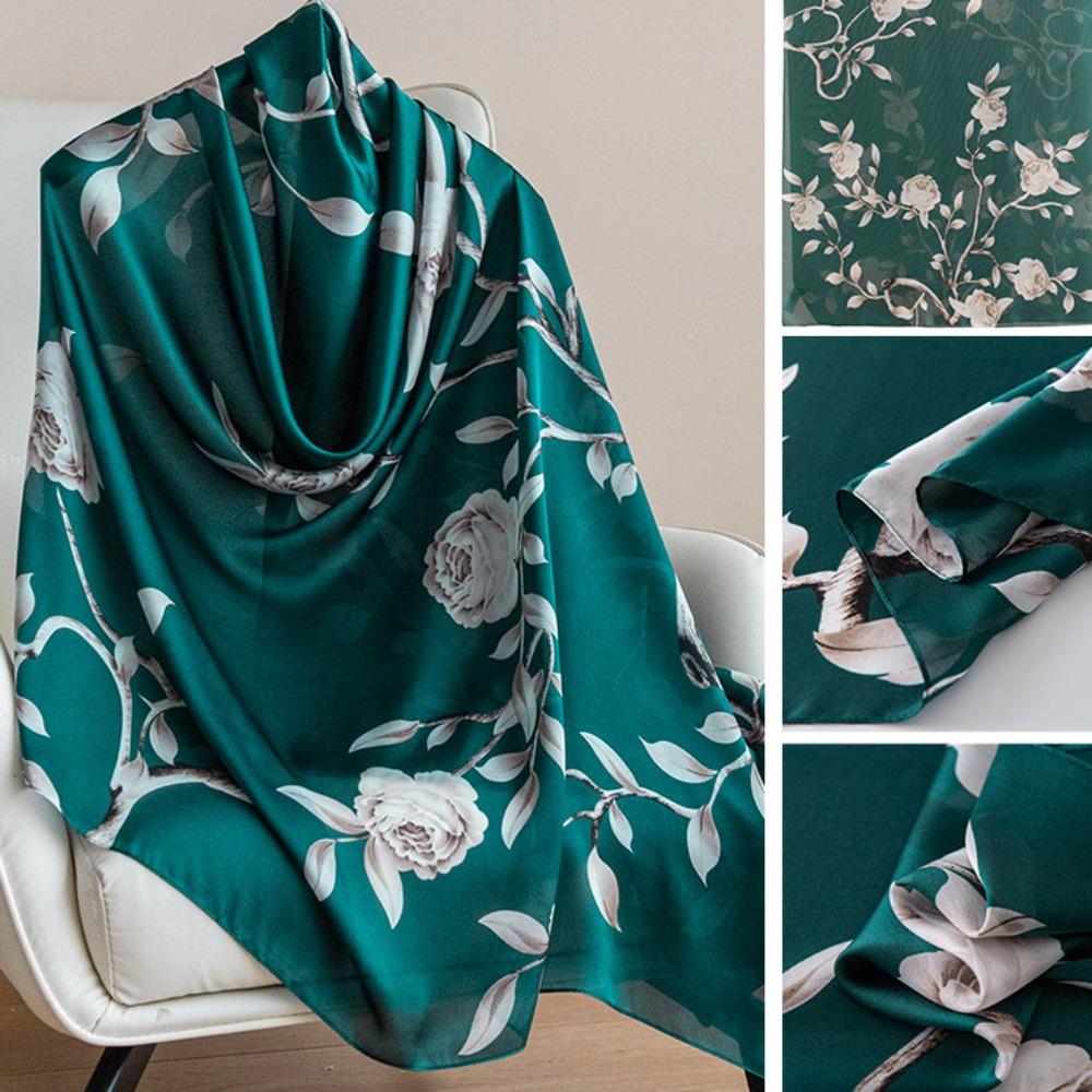 Шелковый шарф с узором «Лотос» Роскошный женский хиджаб Платки Головной платок Шифоновый шарф-накидка Весна