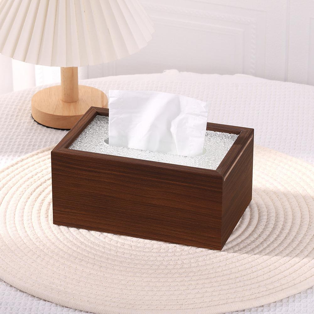Rustic Wood Draw Paper Box Rectangle Napkin Holder Home Decor Walnut Wood Grain Tissue Box Kitchen
