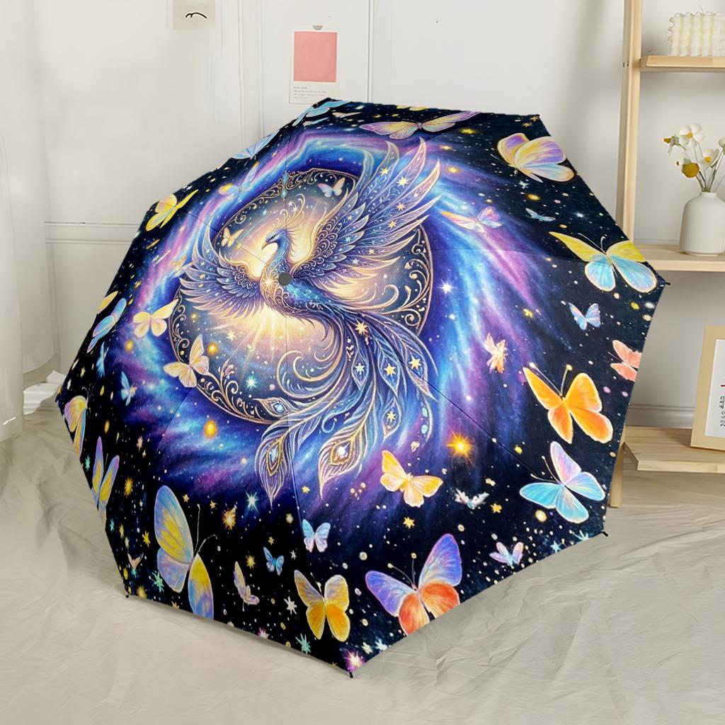 Автоматический складной зонт Phoenix Rising Artwork, компактный, для путешествий, с 8 спицами, прочный, пластик, железо, для любого сезона