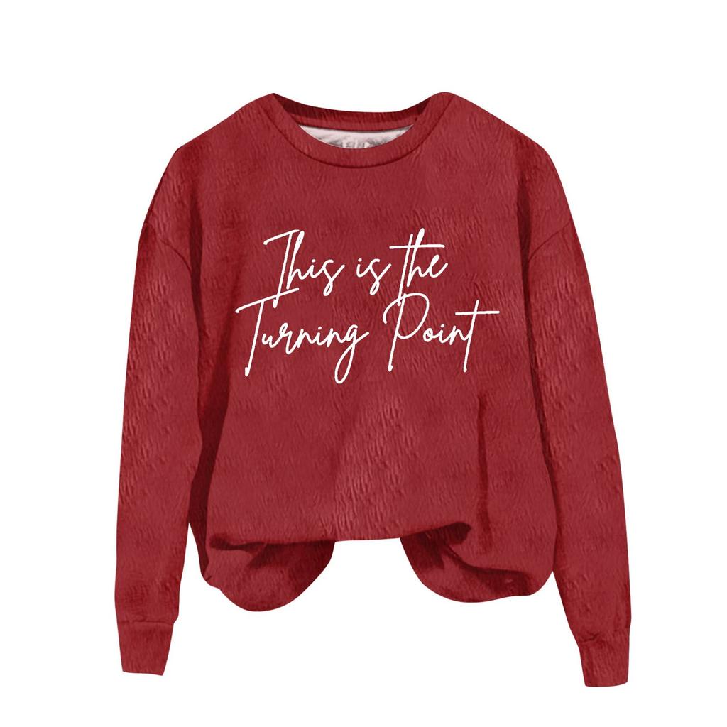 Ladies Fashion Casual Long Sleeve Printed Round Neck Pullover Top