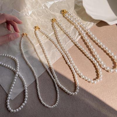 2024 Модное женское жемчужное ожерелье с магнитной застежкой - белая цепочка из жемчуга Millet на ключицу, простой классический дизайн