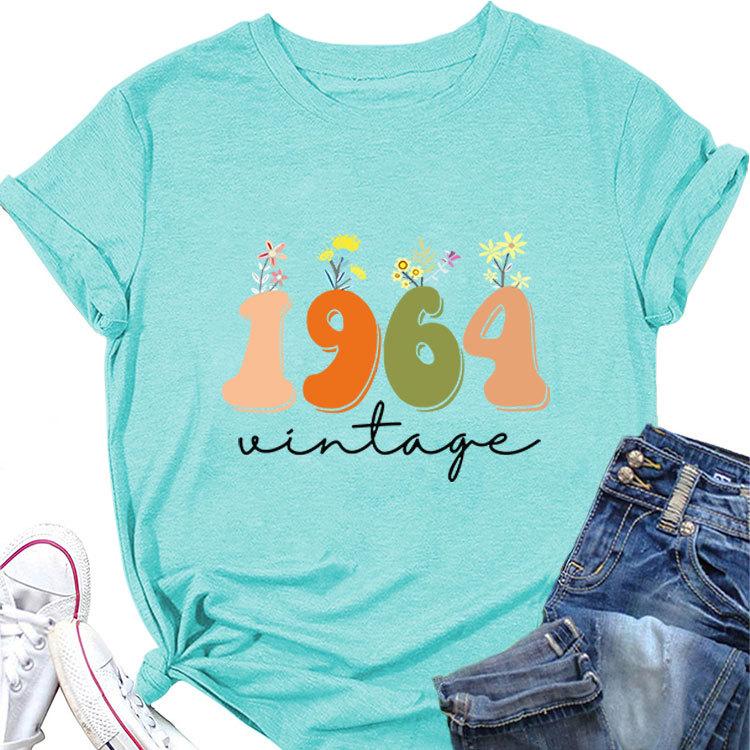 Casual Loose short sleeve Tshirt 1964 vintage printed Summer Ladies O neck fashion top