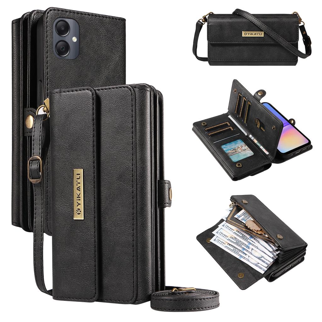 For Samsung Galaxy A06 4G/Galaxy A06 5G/Galaxy A07 4G Case YIKATU YK-008 Zipper Wallet Leather Phone Cover with Shoulder Strap