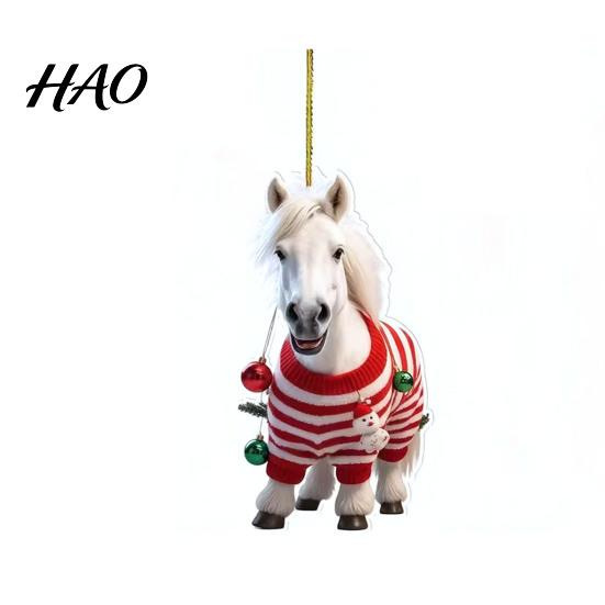 Unique Christmas Ornaments Pony Ornament 2D Acrylic Hanging Decor for Car Premium And Tree Cute Horse Design Holiday Gift Kids Theme