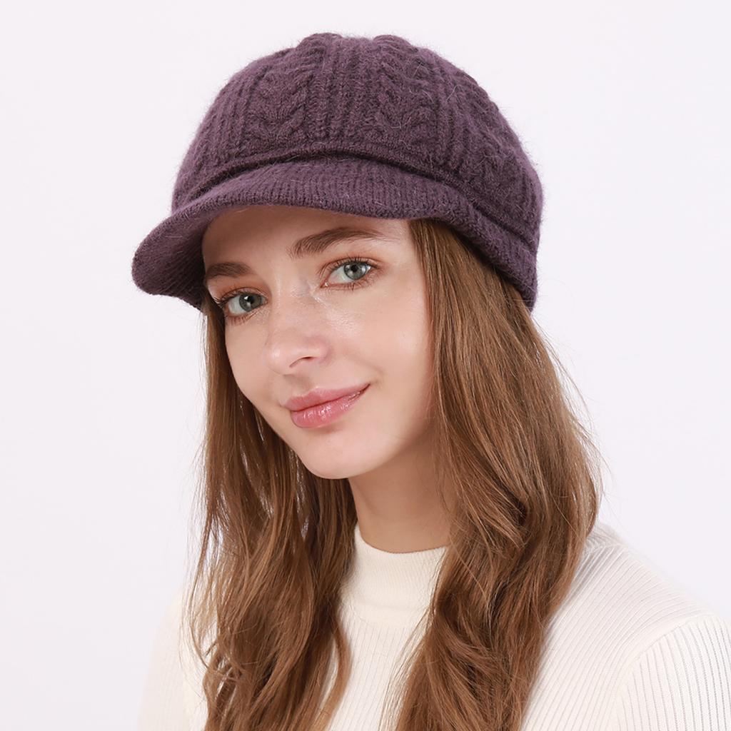 New Autumn and Winter Women's Velvet and Thickened Wool Cable Knit Cap Fashionable Warm and Cold Proof Beret Knitted Hat
