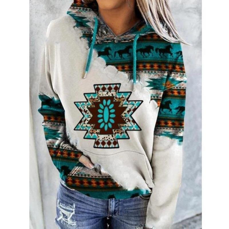 Autumn Thin Long Sleeve Plus Size Hoodies for Women Winter Vintage Ethnic Style Printed Hoodie Women Jackets Loose Warm Outerwears Sweatshirt 24666