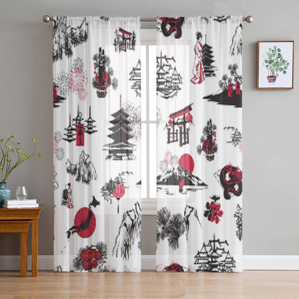 Японские прозрачные шторы с цветением сакуры, японское вишневое дерево, прозрачные шторы для гостиной, тюлевые занавески для окон, спальни, кухни, вуаль, шторы