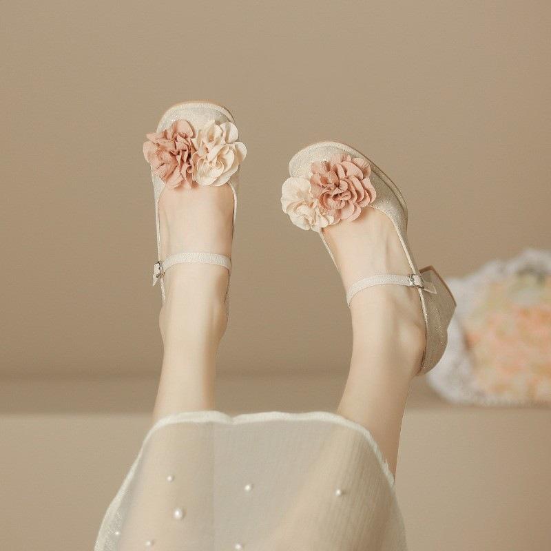 Mary Jane Shoes Women's 2025 New National Style Single Shoes Round Head with Sandals Women's Thick Heels Light Mouth High Heels Women