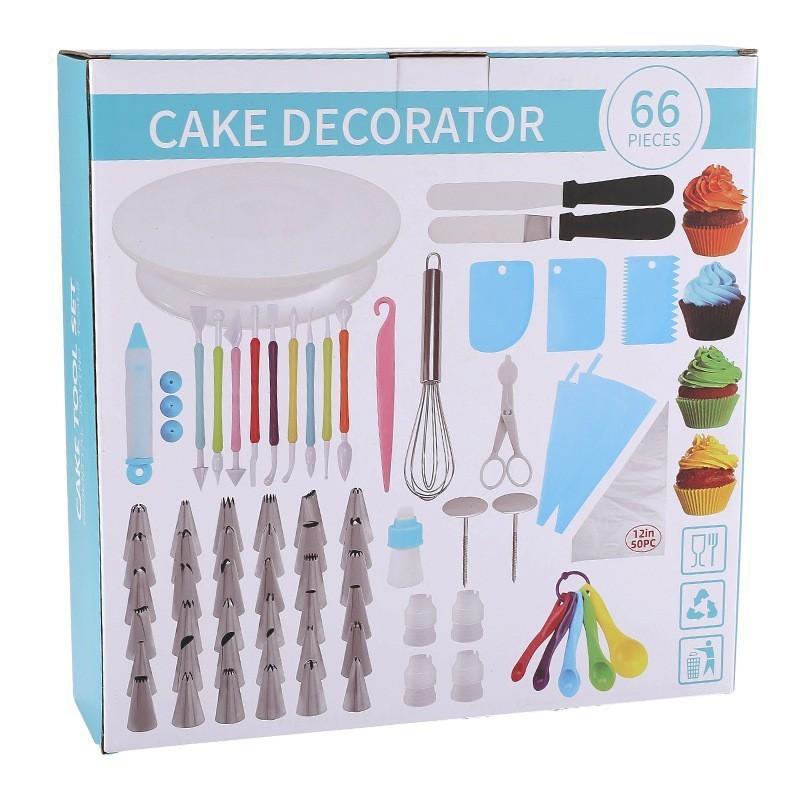 66 Or 110 Piece Cake Decorating Kit With Turntable TPU Piping Bags Stainless Steel Tips Icing Scraper Home Bakery