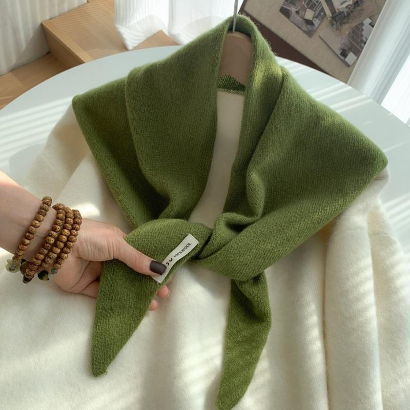 Wool Knitted Triangle Scarf Shawl Women's Autumn and Winter Thermal Headscarf Multi-functional Thermal Versatile Small Scarf Women