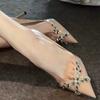 New Summer Word with Nude Rhinestone High Heels Sexy Pointed Temperament Bag Head Sandals Women's Stiletto