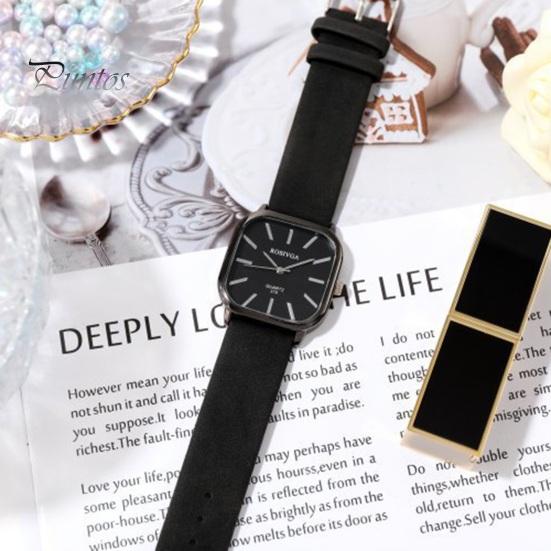 Square Quartz Watch Simple Elegant Adjustable Men Lady Minimalistic Design Anti-rust Faux Leather Quartz Watch