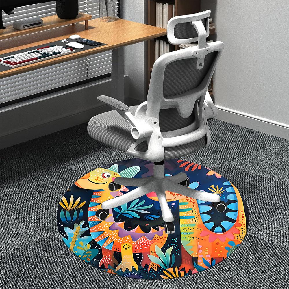 1pc Dino Friends Office Round Area Rug, Mat Suitable ForOffice, Under Office Chairs Bedroom Living Room Home Decor, Room Deco