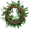 14 Inch Artificial Olive Wreath - Handcrafted Garland Branch Ornaments, Faux Front Door Hanging With Green Leaves and Fruit - Great for Wedding,
