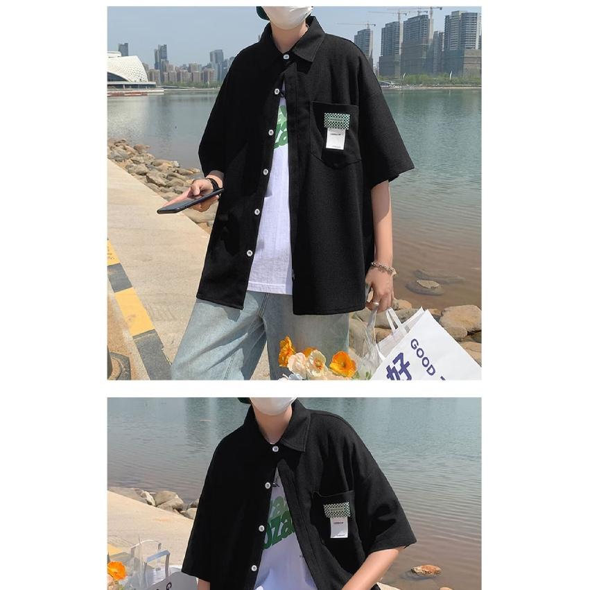 Рубашка с короткими рукавами из вафельной ткани для мужчин, летняя новая корейская версия 2024 года, красивая рубашка с рукавом пять четвертей, красивый повседневный топ Rascal